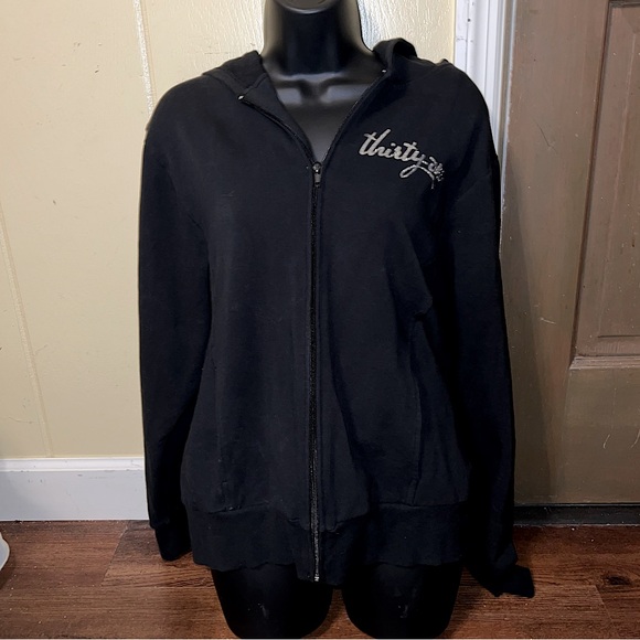 Thirty-One Black Zip Up Hoodie Silver Beaded Logo Size L - Picture 1 of 8